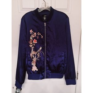 Floral Navy Blue Bomber Jacket